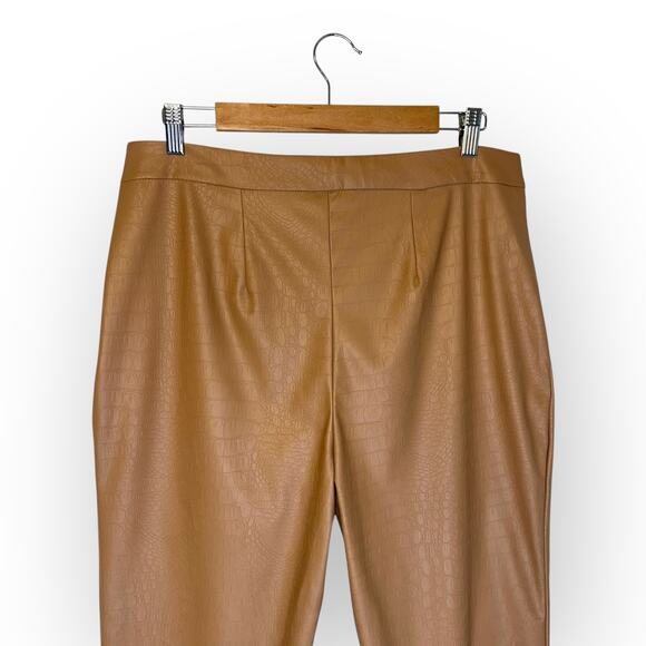 Asos Women's Faux Leather Crock Print Pant Size 12 Tan Nude Straight Leg Vegan - Picture 4 of 10
